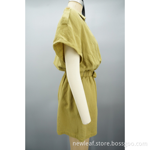 Kvinnor Summer Elastic Short Sleeve V-Neck Wrap Jumpsuit